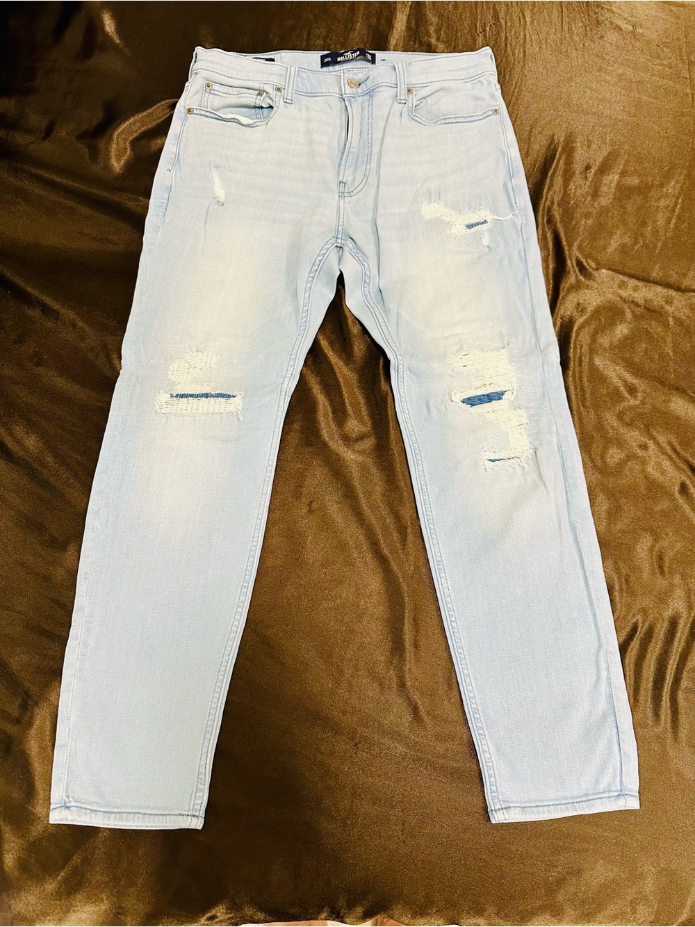 Hollister Advance Stretch Light Blue distressed Ripped Super Skinny Jeans  32x30